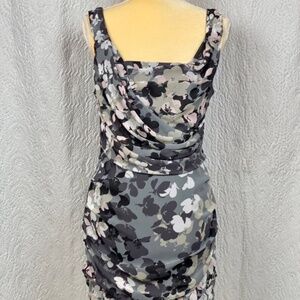 Express Sleeveless Floral Print Ruched Draped Mini Dress